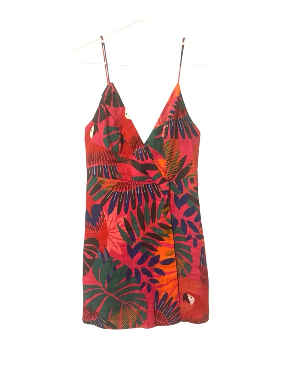 SOLD FARM Rio Size M Macaw Tropical Parrot Mini Vacation Dress Print Slip Multi